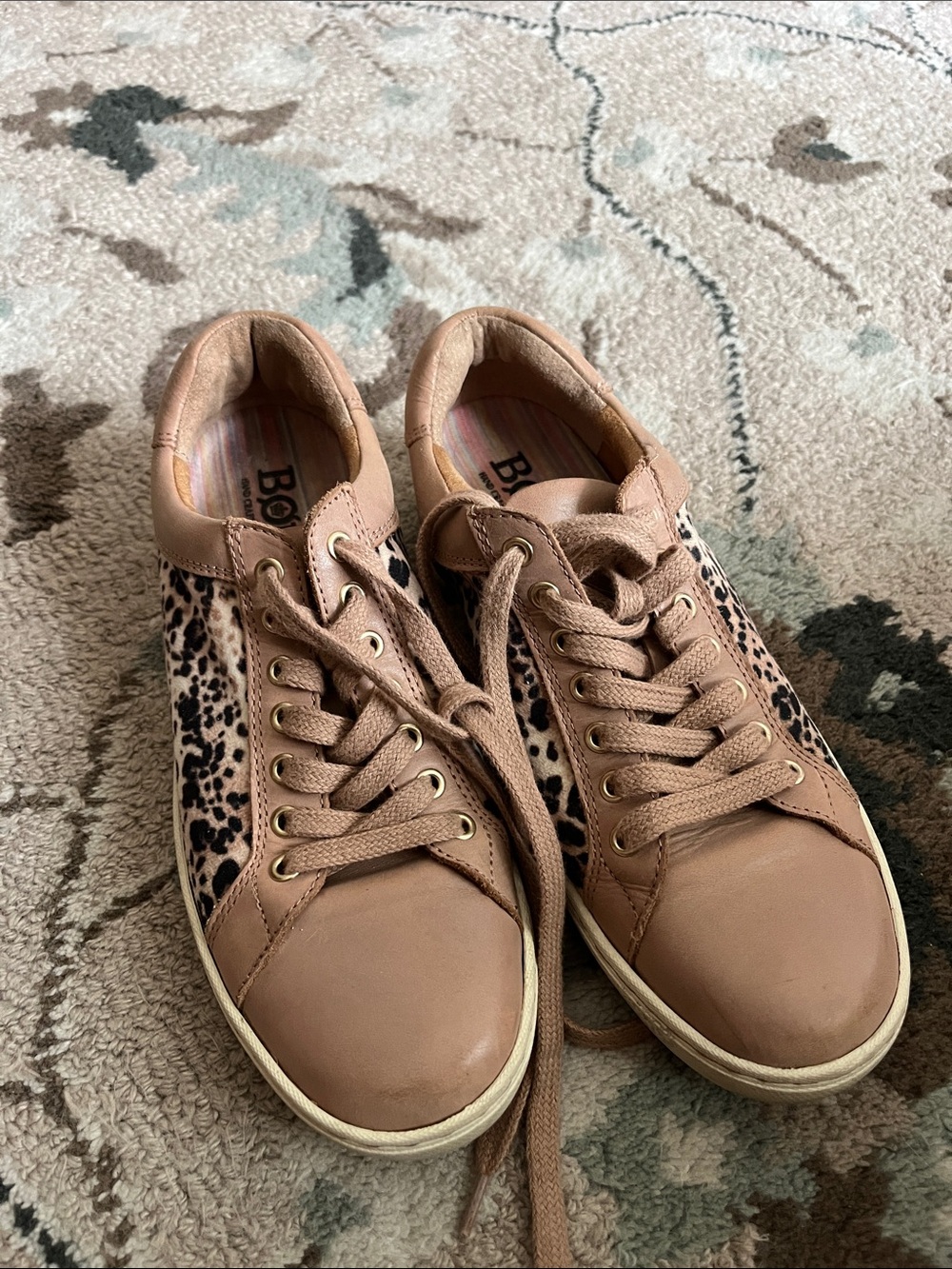 Born Women's Tan Sneakers with Leopard Accent